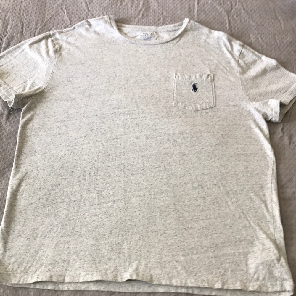 Men’s polo T-shirt. Gray with navy blue heather.